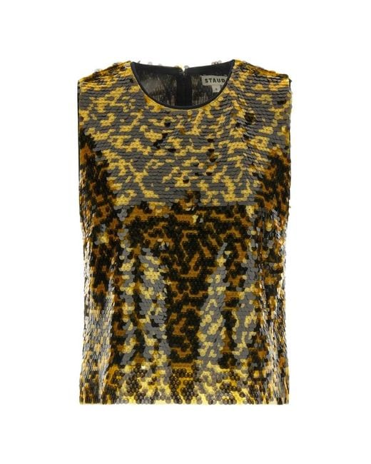 Staud Green Seraphina Two-Tone Sequinned Top