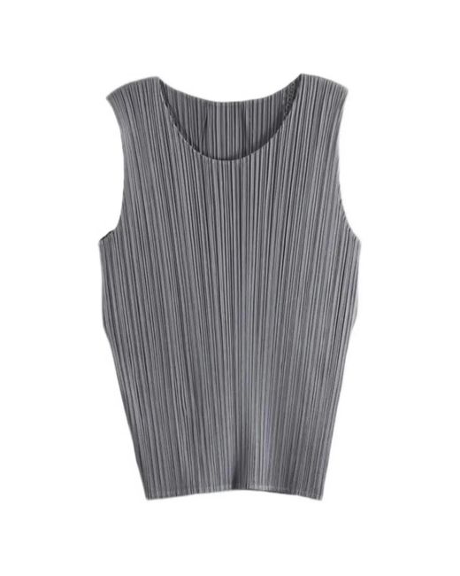 Pleats Please Issey Miyake Gray Pleated Sleeveless Top