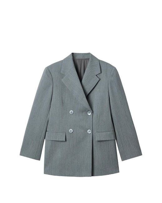 Enfold Gray Double-Breasted Wool Blazer