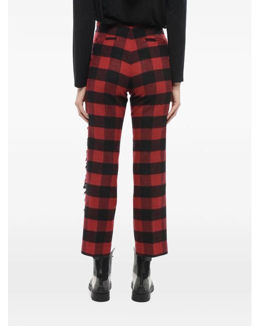 Woolrich Red Checked-Pattern Frayed-Edge Trousers