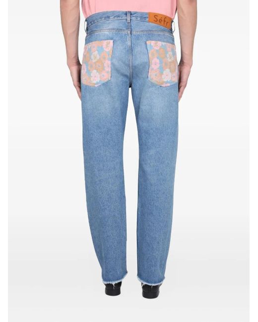 Séfr Blue Floral-Panel Jeans for men