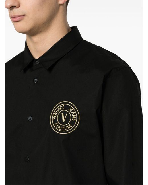 Versace Black Logo-embroidered Cotton Shirt for men