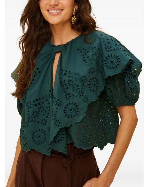 Farm Rio Green Cut-Out Ruffled Blouse