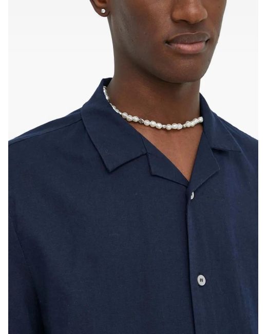 Bruuns Bazaar Blue Revere-Collar Short-Sleeve Shirt for men