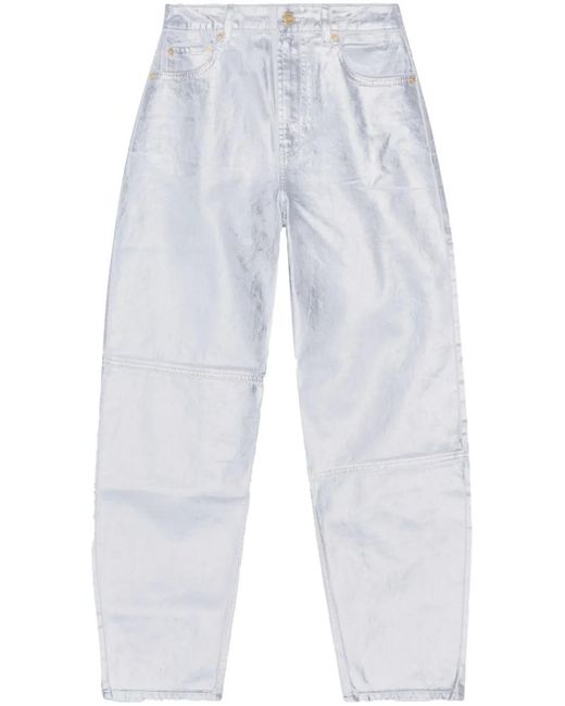 Ganni White Organic Cotton Metallic Logo Straight Jeans