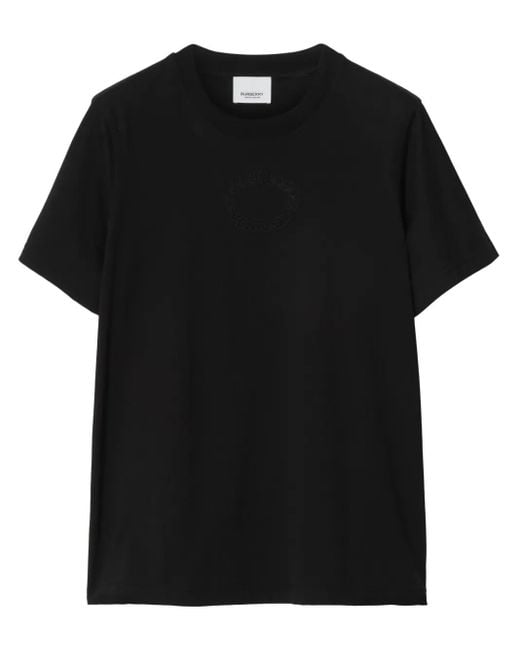 Burberry Black Tonal Embroidered-Logo T-Shirt