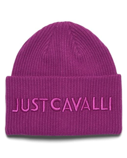 Just Cavalli Purple Logo-Embroidered Beanie Hat