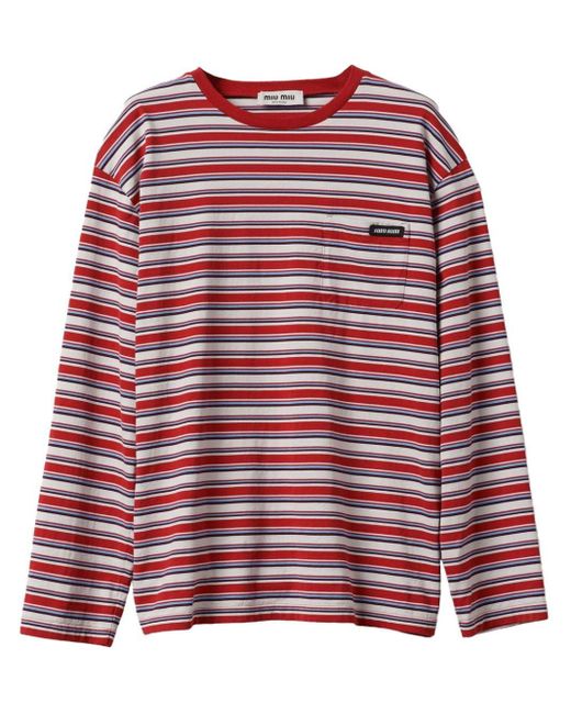 Tシャツ・カットソー Miu Miu Striped Cotton Jersey T-Shirt Miu Miu Striped cotton jersey T-shirt Miu Miu