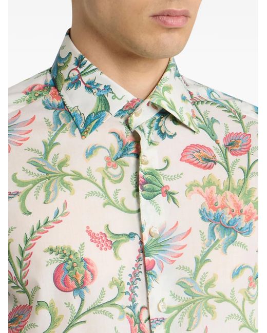 Etro White Floral Cotton Muslin Shirt for men