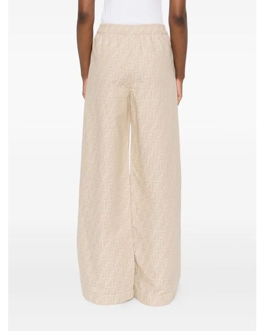 Fendi Broek Met Elastische Taille En Ff-Jacquard in het Natural
