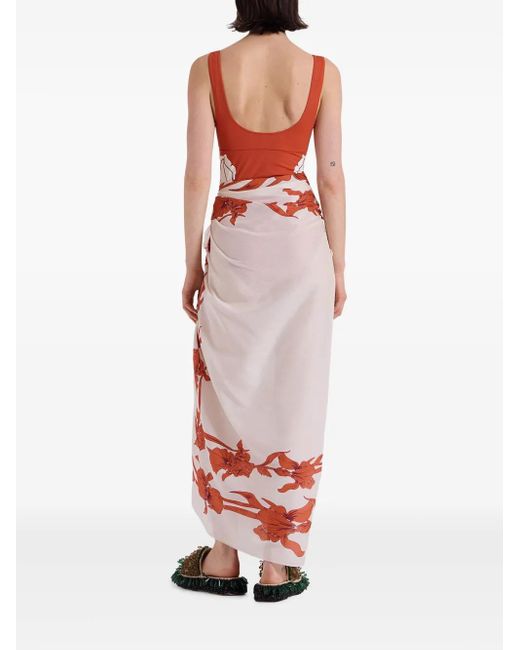 LaDoubleJ Red Graphic-Print Pareo