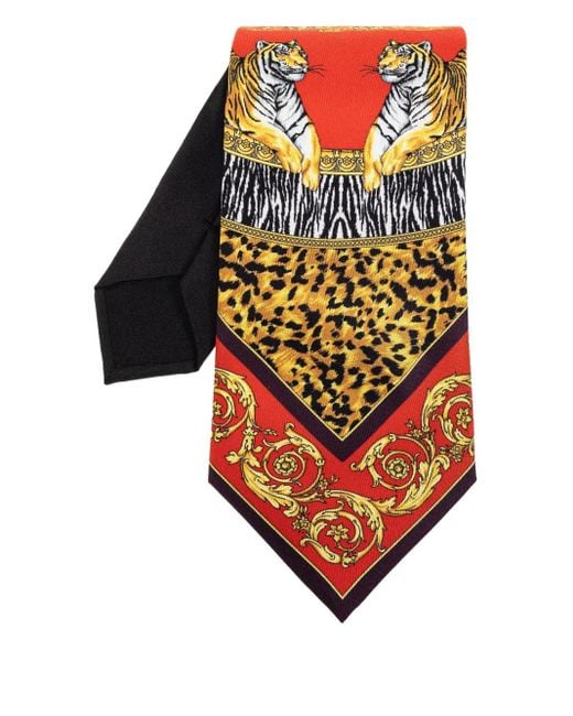 Corbata con varios estampados Versace de hombre de color Brown
