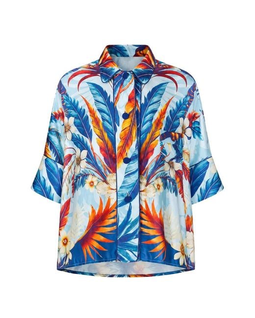 F.R.S For Restless Sleepers Blue Pistis Tropical-Print Silk-Satin Shirt