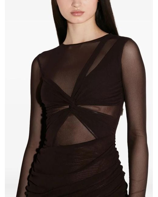 M I S B H V Black Mesh-Minikleid Mit Twist-Front