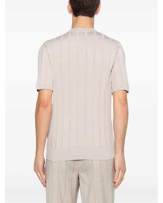 Eleventy White Vertical-Stripe T-Shirt for men