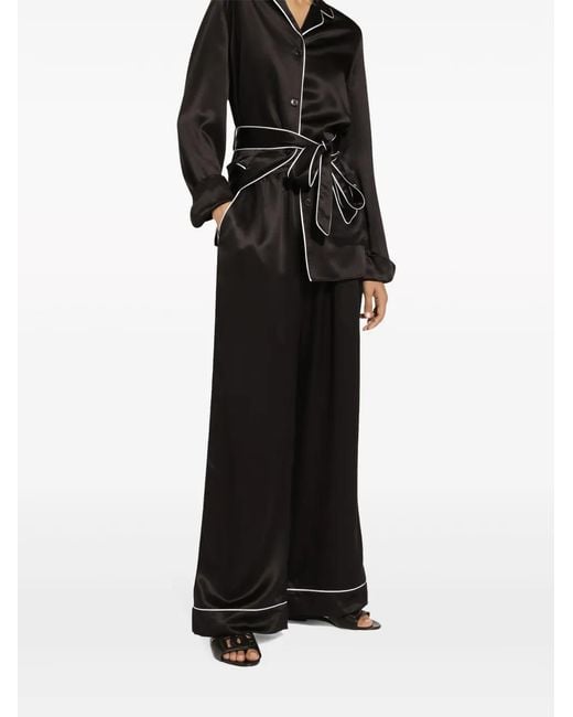 Dolce & Gabbana Black Elasticated-Waist Silk Palazzo Trousers