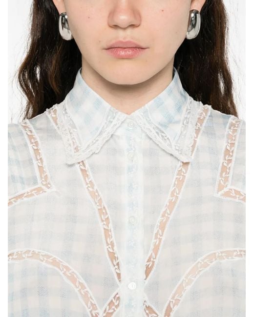 Ermanno Scervino White Check-Pattern Lace-Trim Shirt