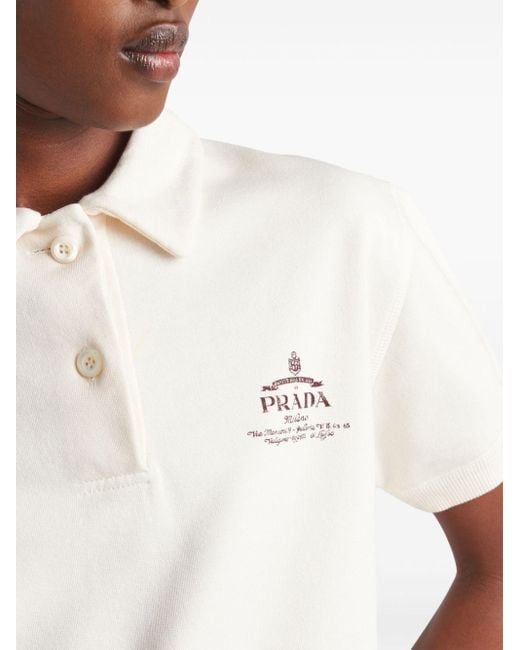 Prada Fleece Poloshirt Met Logoprint in het White