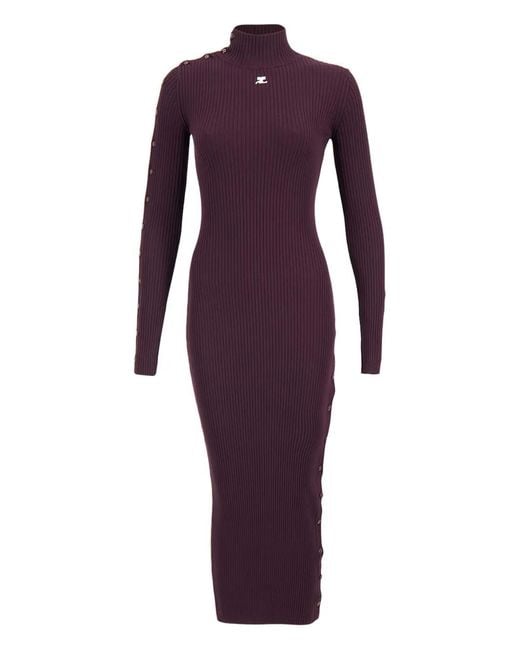 Courreges Purple Ribbed Midi Dress With Button Detail