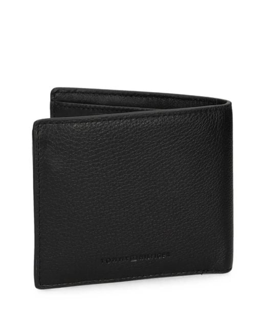 Tommy Hilfiger Black Logo-Plaque Pebbled-Leather Wallet for men