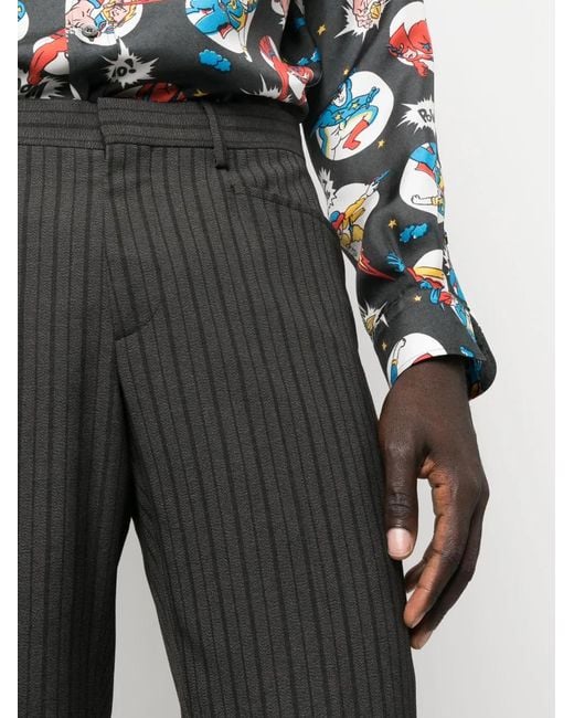 Moschino Gray Stripe-Pattern Tailored Trousers for men
