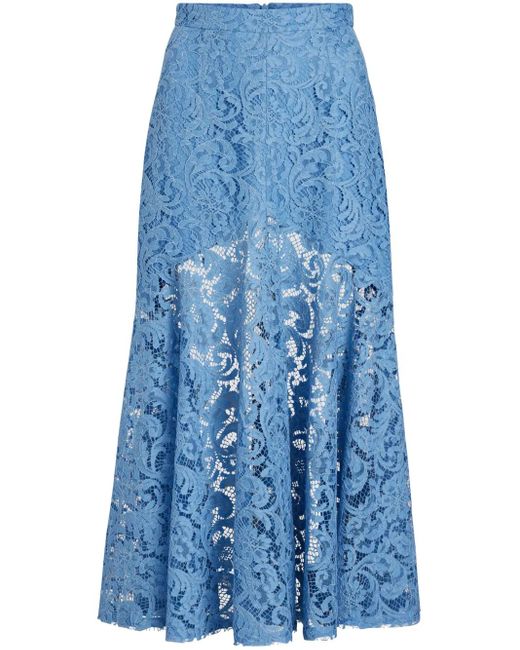 Patou Blue Mermaid Lace Midi Skirt