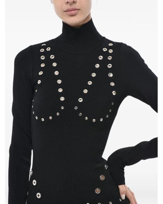 Off-White c/o Virgil Abloh Black Eyelet-Embellished Knit Mini Dress