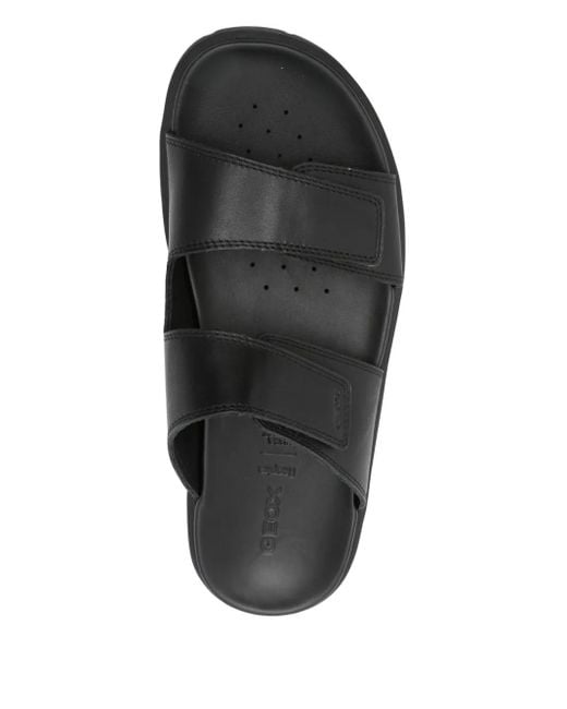 Geox Black Double-Strap Leather Slippers for men