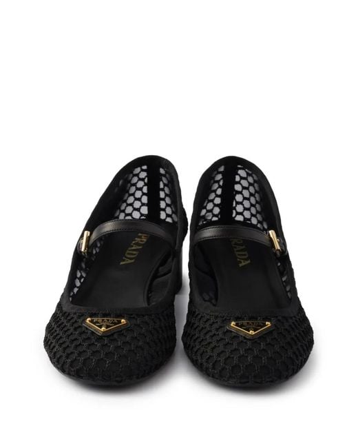Prada Black Mesh Open-Work Mary Janes 35