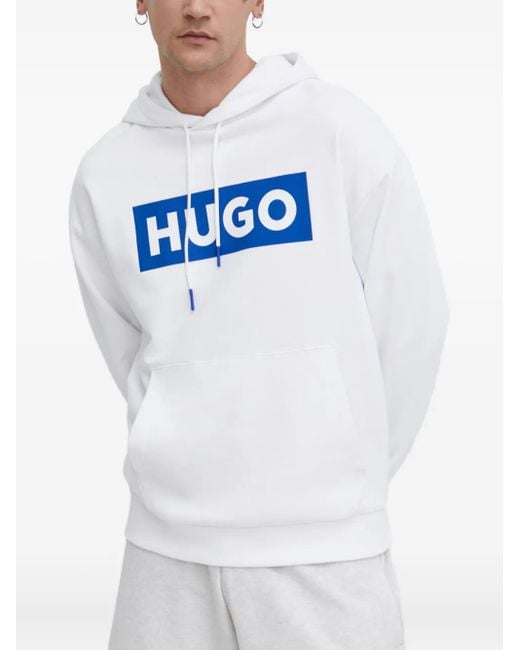 HUGO Blue Logo-Print Hoodie for men