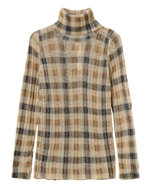 Twinset Brown Roll-Neck Check-Print Sweater