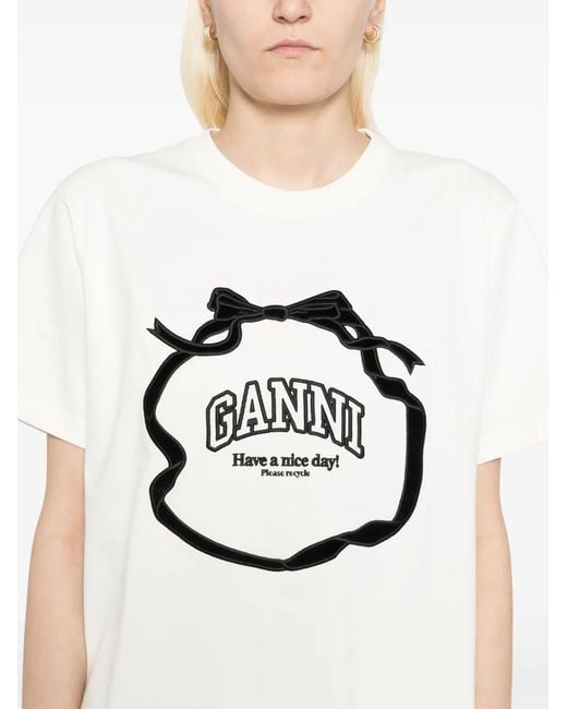 Ganni White Embroidered Logo T-Shirt