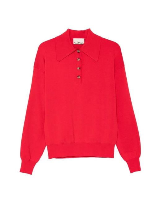 ALÉMAIS Red Rocky Button-Placket Polo Top