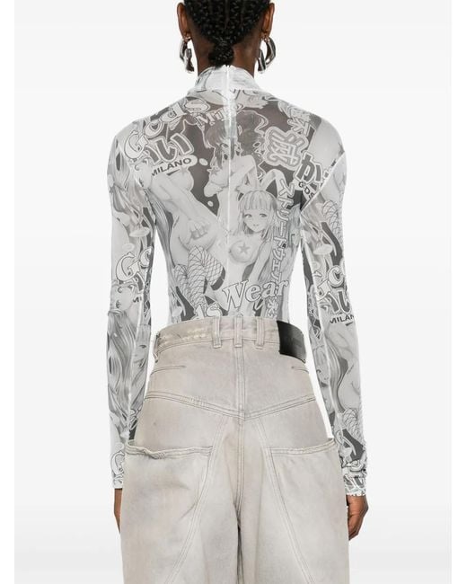 Gcds White Printed Bodysuit