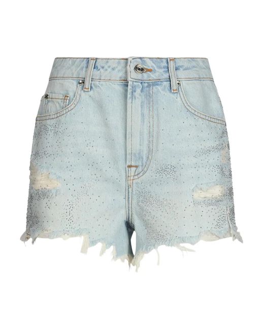 Liu Jo Denim Shorts Verfraaid Met Stras in het Blue