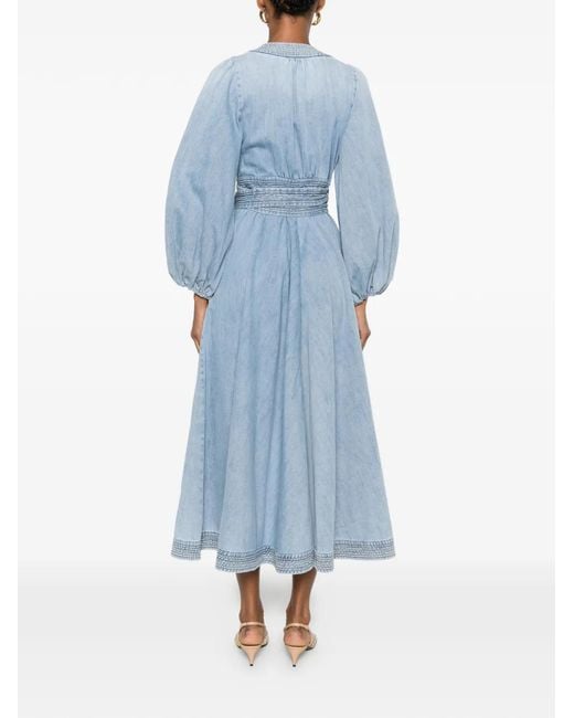 Zimmermann Blue Midi Indra Belted Wrap Dress