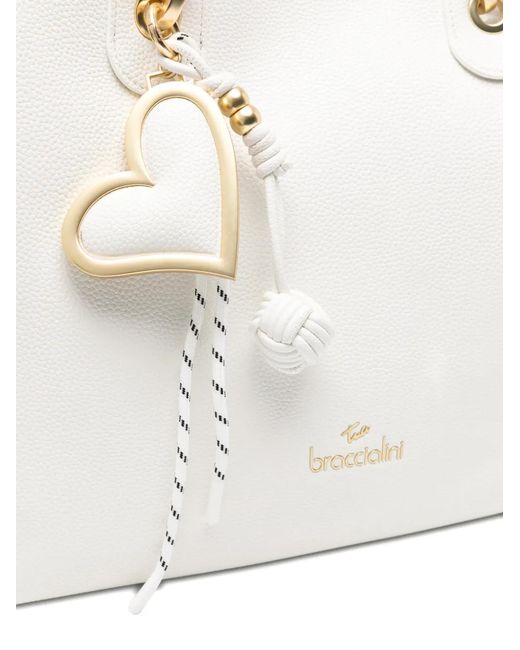 Braccialini White Beth Heart-Charm Tote Bag