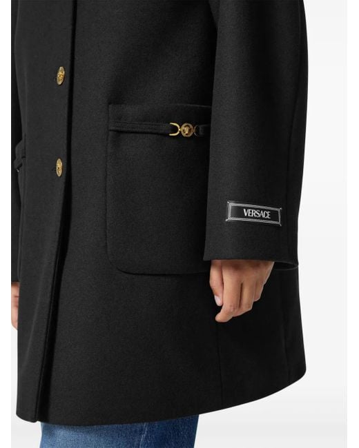 Versace Black Collarless Caban Coat