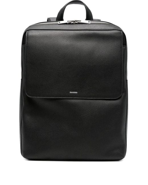 Sandro Black Logo-Stamp Backpack for men