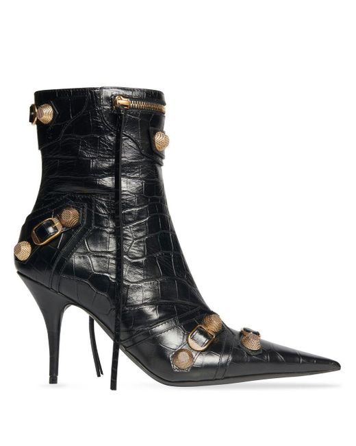 BALENCIAGA Le Cagole studded crinkled-leather ankle boots