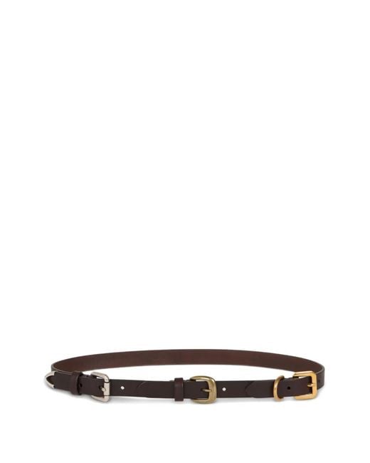 Etro White Slim Calf Leather Belt With Three Palladium And And Antique Metal Buckles