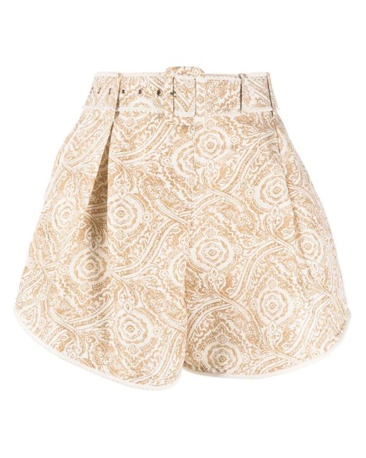 Ixiah Natural Stonemark-print Belted Mini Shorts