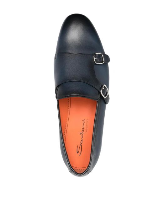 Santoni Blue Double-Buckle Leather Shoes for men