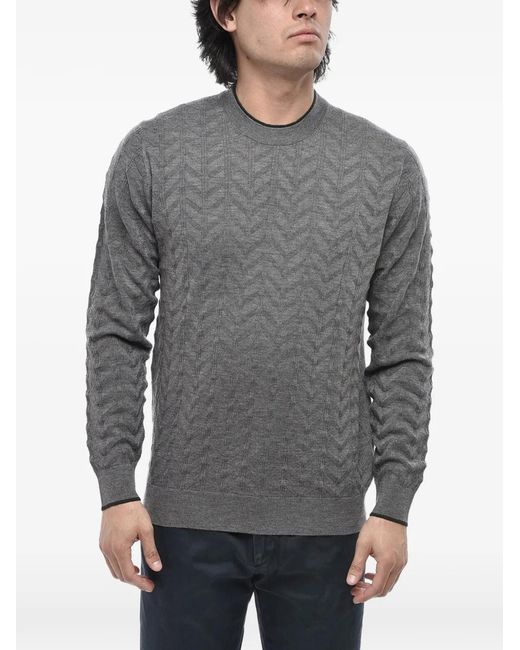 Paolo Pecora Gray Chevron-Pattern Crew-Neck Sweater for men