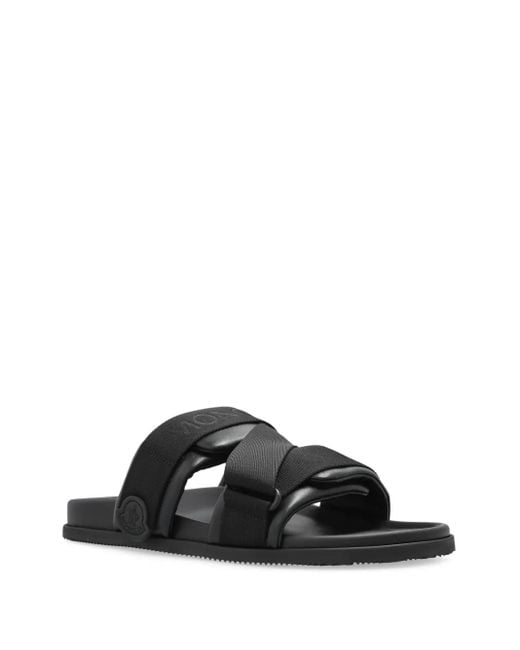 Moncler Black Leather Slides for men