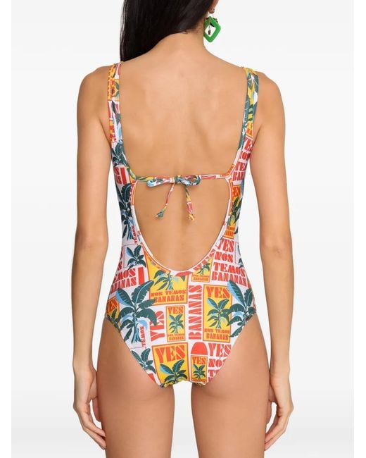 Amir Slama Red Tropical-Print Swimsuit