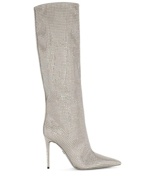 Dolce & Gabbana White Kim Dolce&gabbana Satin Boots With Fusible Rhinestones