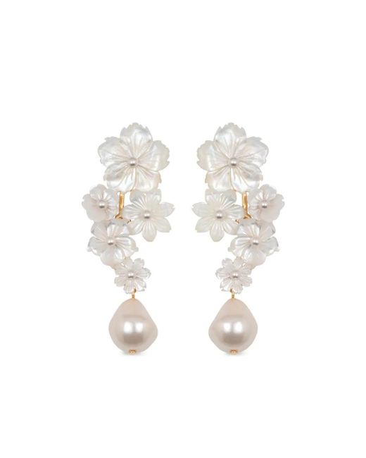 Jennifer Behr White Makenzie Floral Drop Earrings