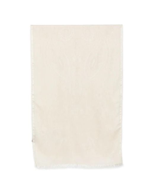 Etro White Paisley-Jacquard Frayed Scarf