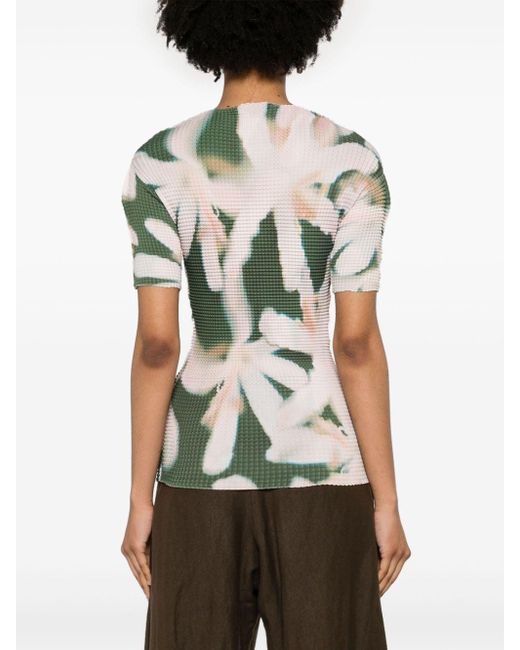 Del Core Green Floral-print Plissé T-shirt